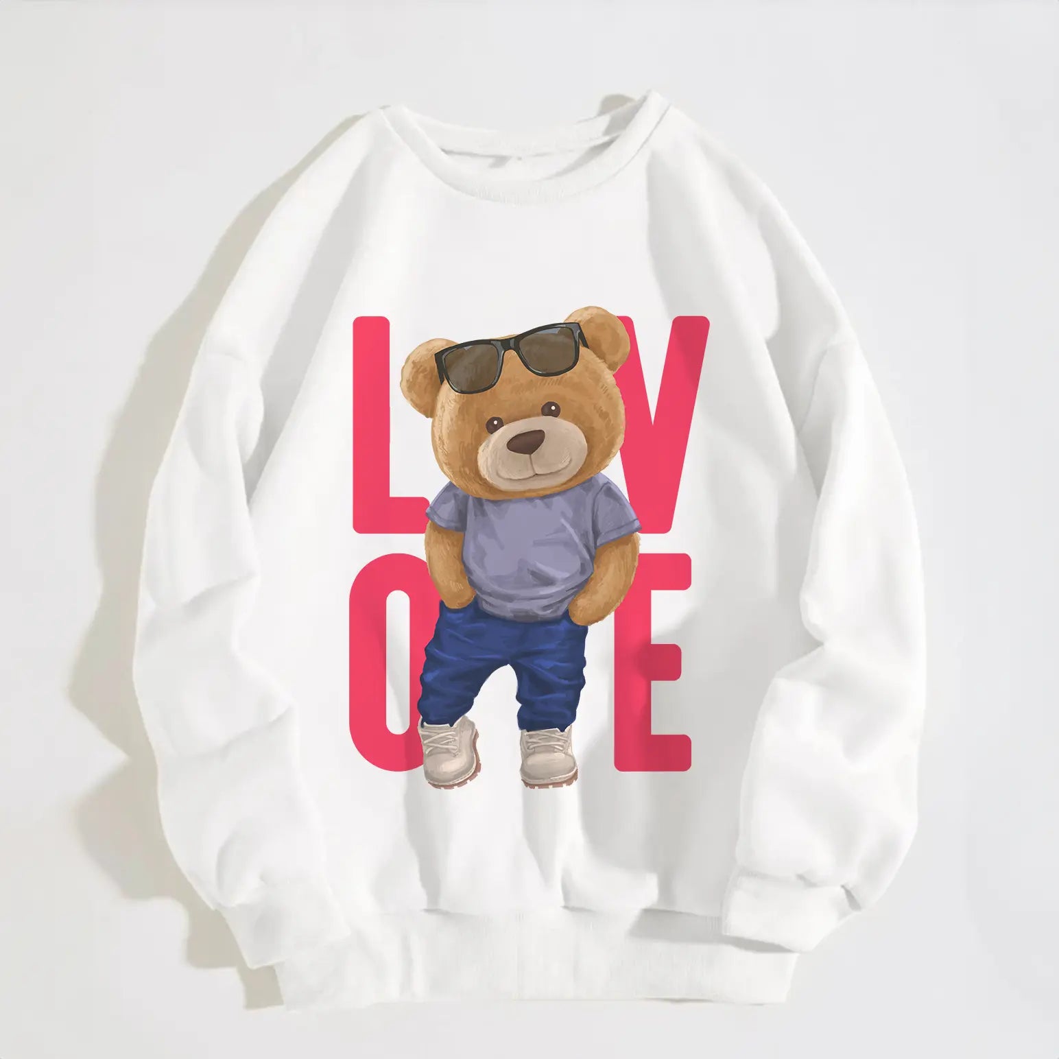 Love Teddy White Oversized Sweatshirt Heavyweight Lazy Hippos