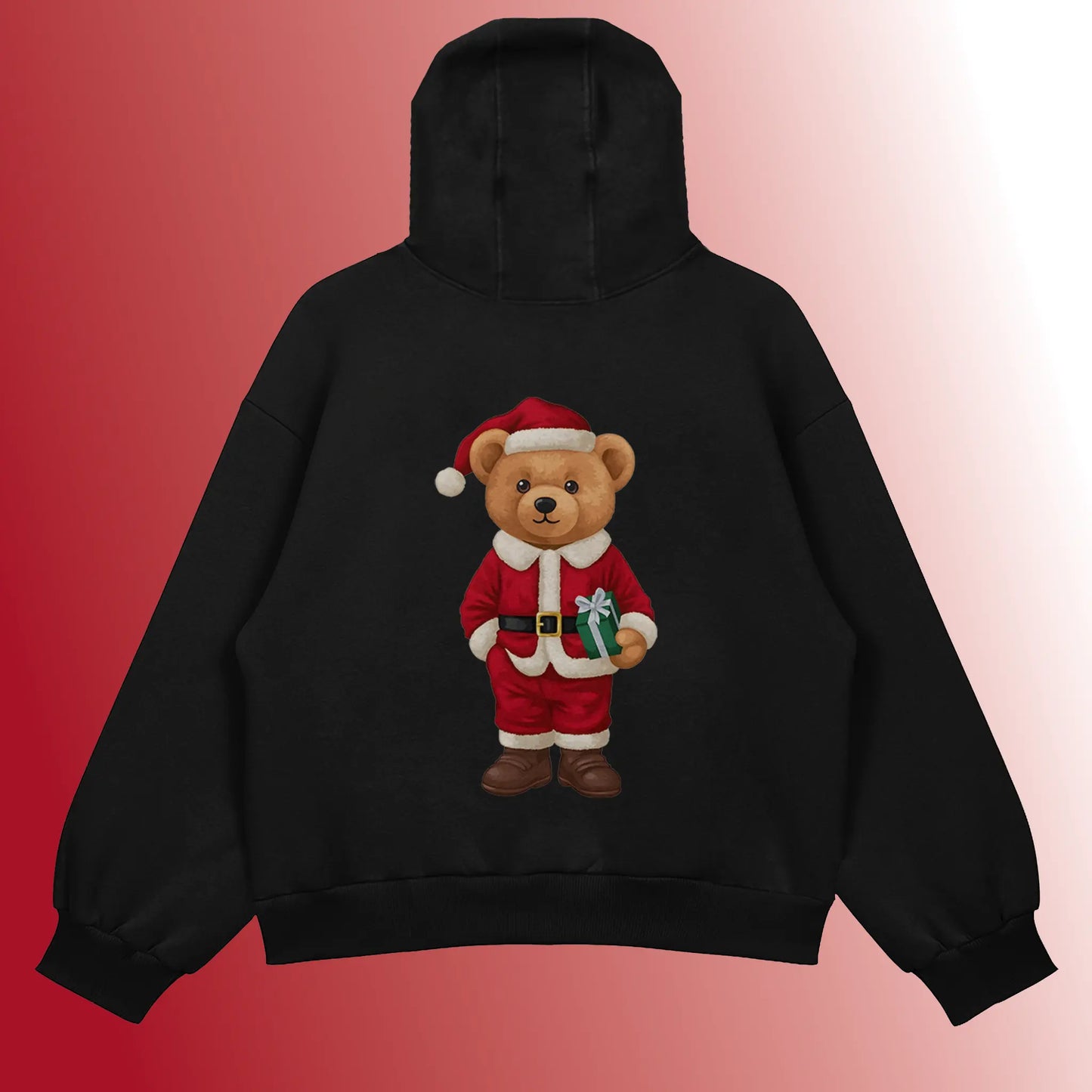 Christmas Teddy Black Oversized Hoodie (Heavyweight)