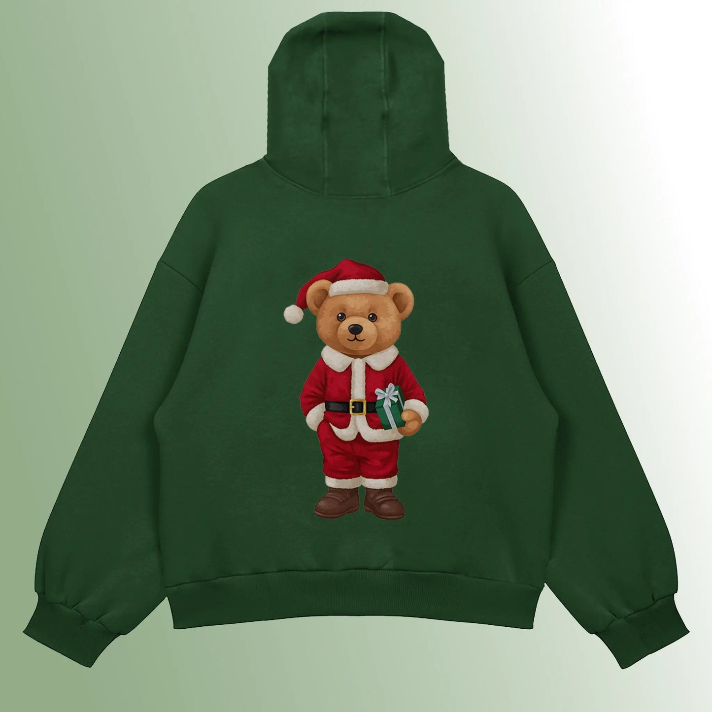 Christmas Teddy Bottle Green Oversized Hoodie (Heavyweight)