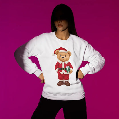 Christmas Teddy White Oversized Sweatshirt (heavyweight)