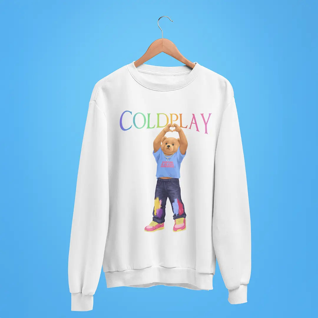 Coldplay Teddy White Oversized Sweatshirt (Heavyweight)