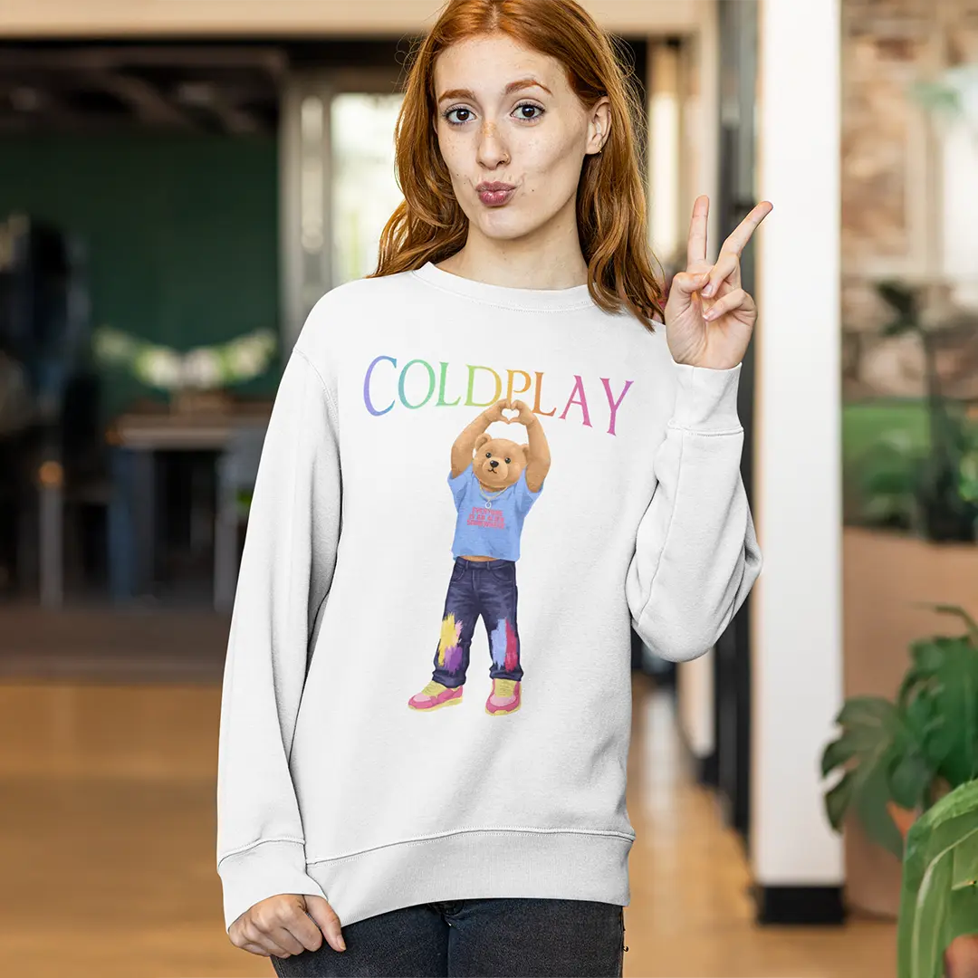 Coldplay Teddy White Oversized Sweatshirt (Heavyweight)