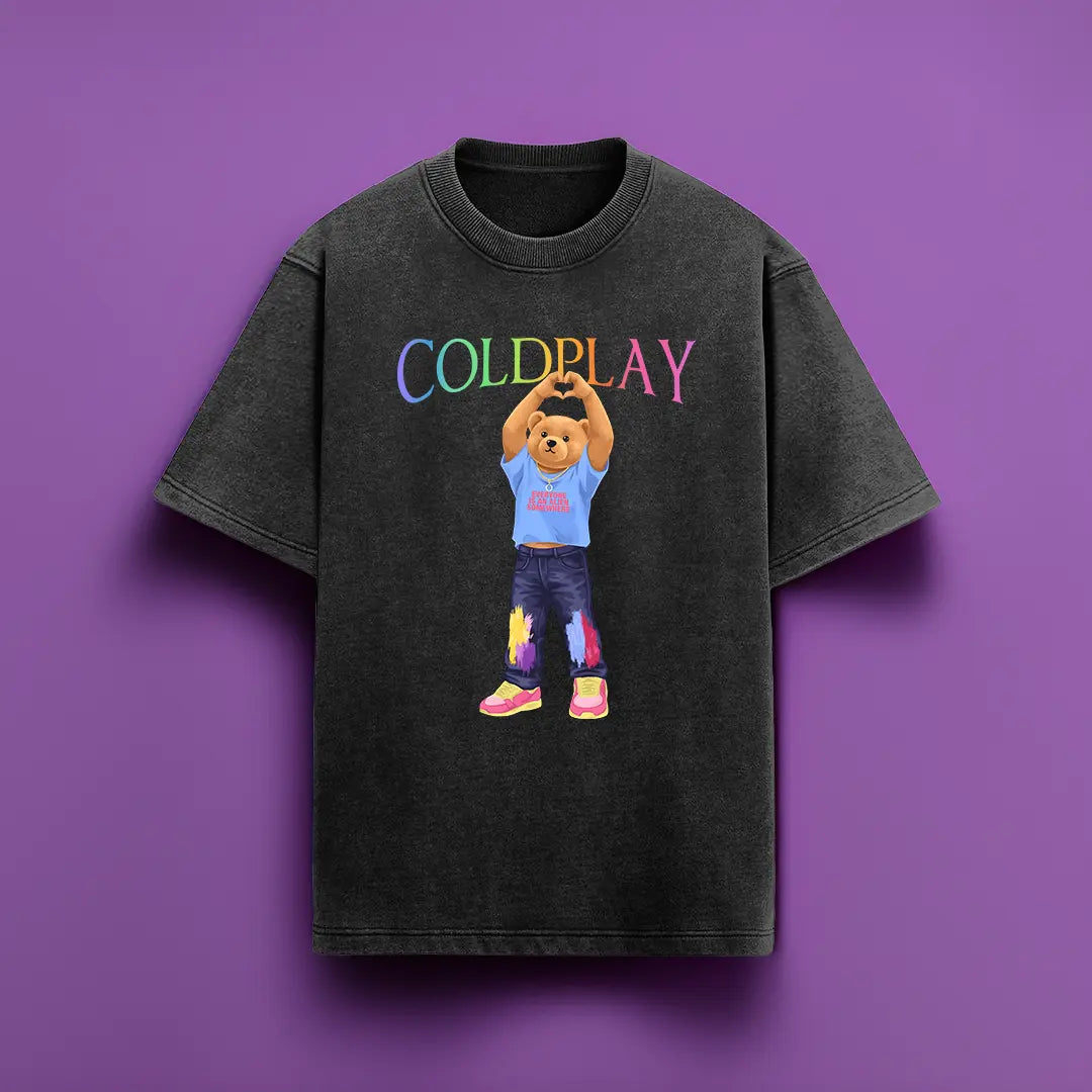 Coldplay Teddy Black Acid Wash Oversized T-shirt