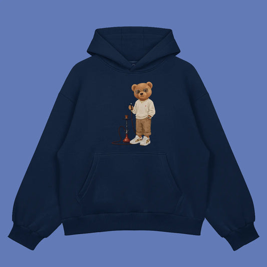 Hookah Puffer Teddy Navy Blue Oversized Hoodie (Heavyweight)