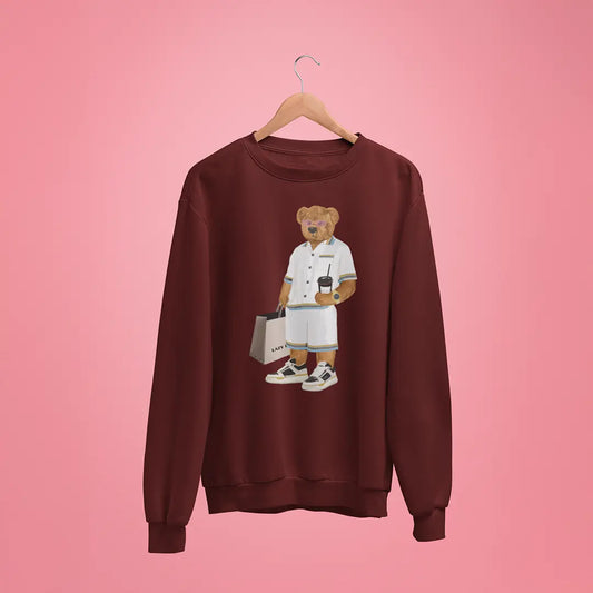 Luxury Shopper Teddy Maroon Oversized Sweatshirt (Heavyweight)