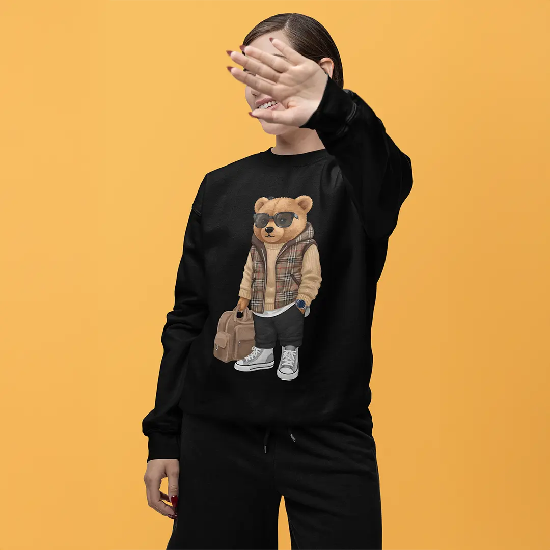 Luxury Traveller Teddy Black Oversized Sweatshirt (Heavyweight)