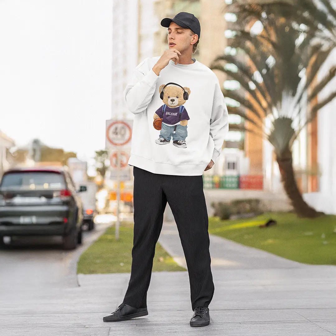 Player Teddy White Oversized Sweatshirt (Heavyweight)