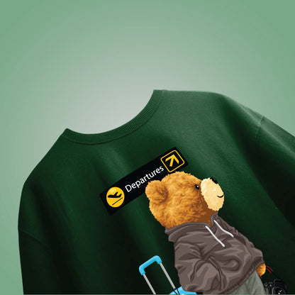 Travelling Teddy Bottle Green Oversized T-shirt