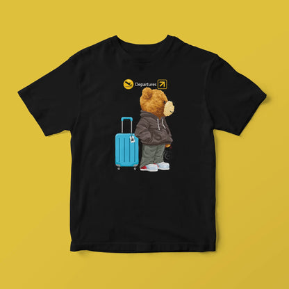 Travelling Teddy Black Supima Cotton Regular Fit T-shirt
