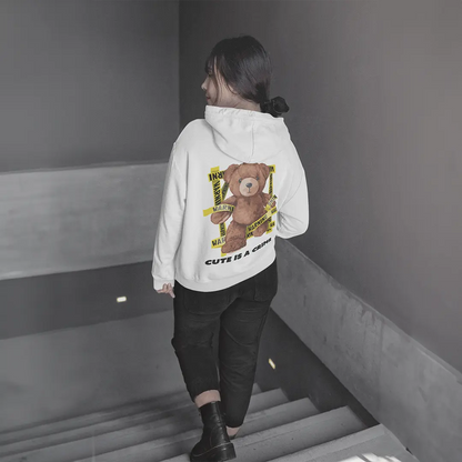 Warning Bear White Oversized Hoodie (Heavyweight)