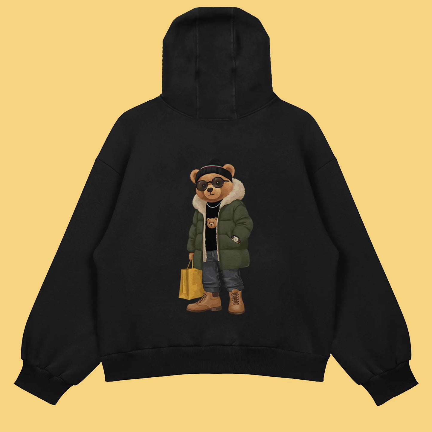 Winter Trendsetter Teddy Black Oversized Hoodie (Heavyweight)