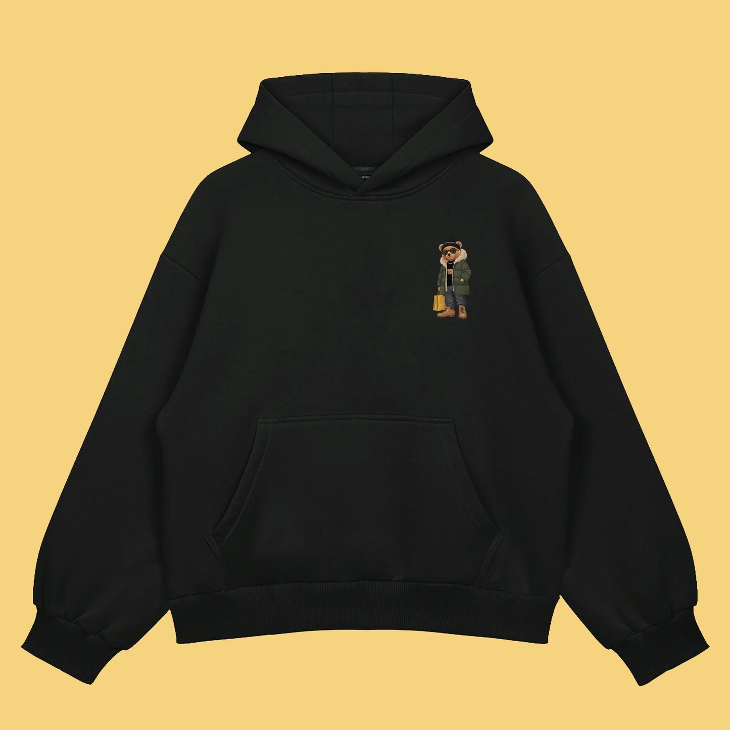 Winter Trendsetter Teddy Black Oversized Hoodie (Heavyweight)