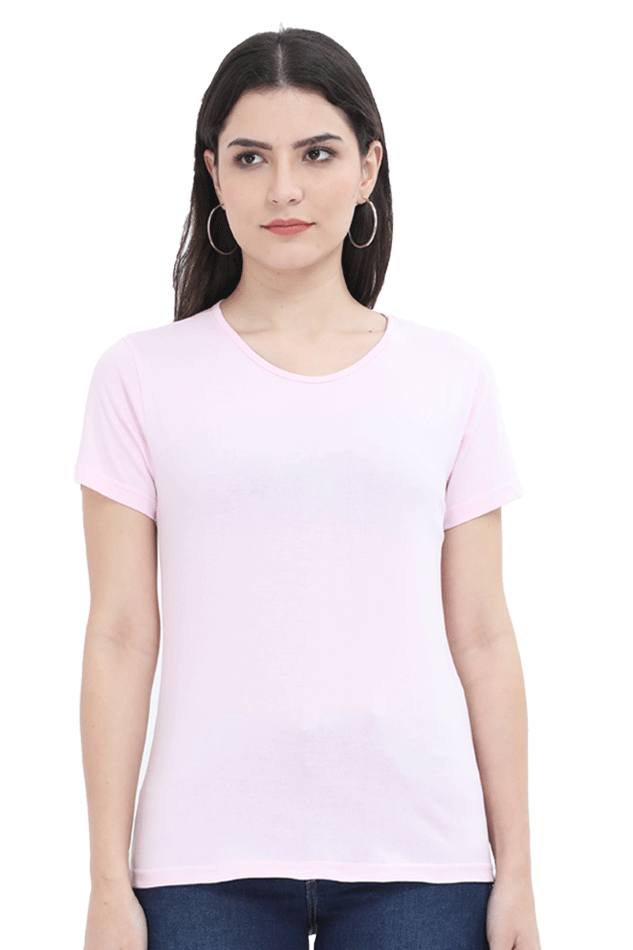 Women's Light Baby Pink Round Neck T-shirt - No Logo