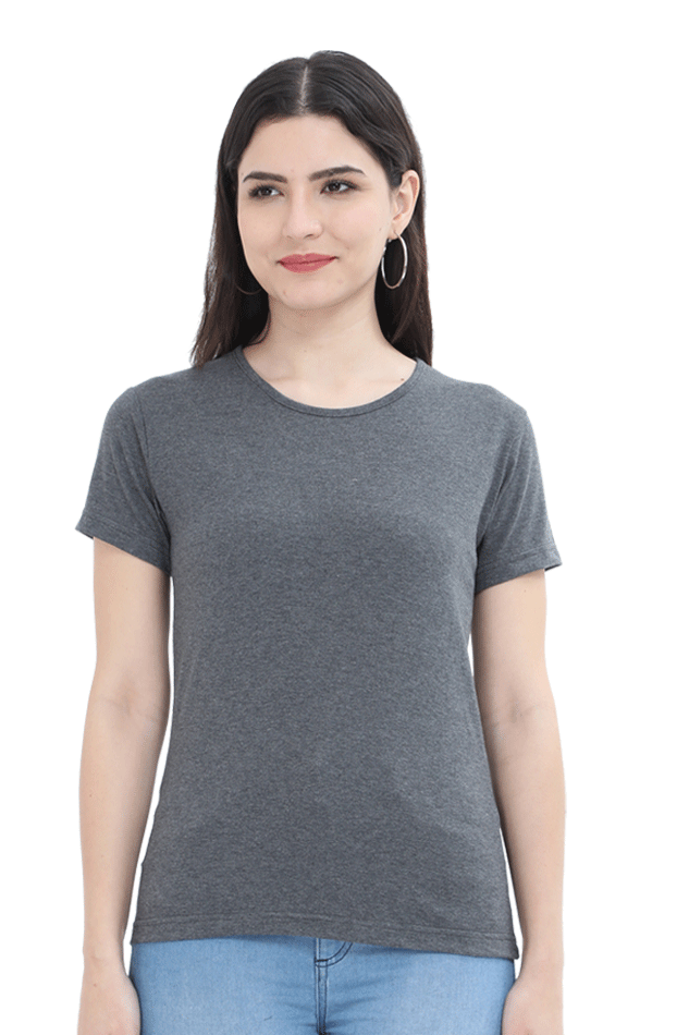 Women's Charcoal Melange Round Neck T-shirt - No Logo