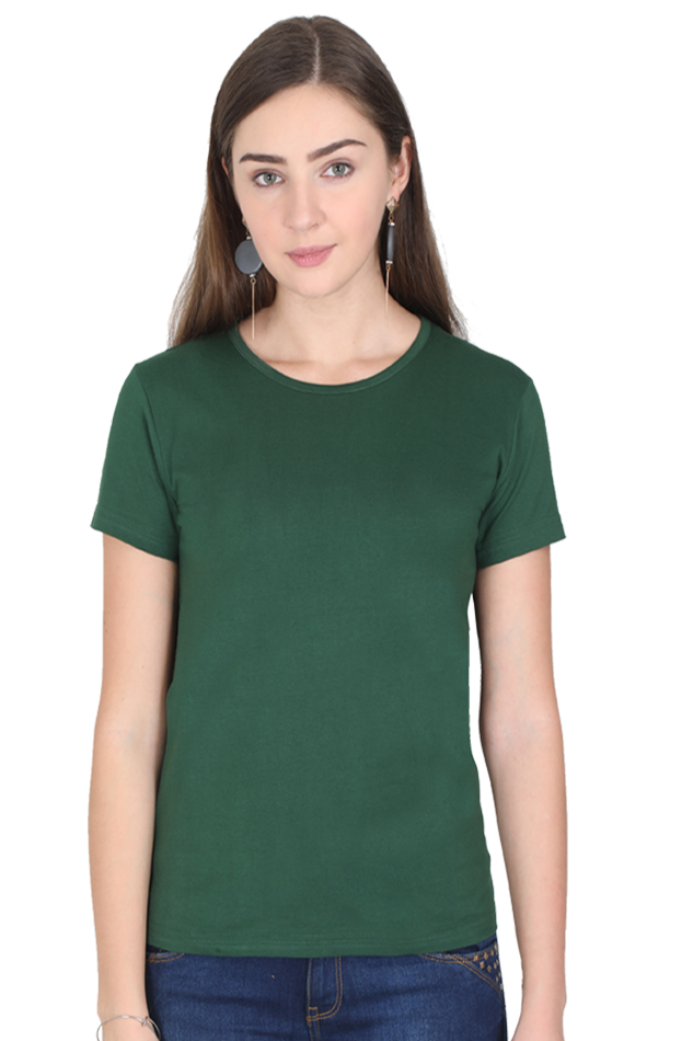 Women's Bottle Green Round Neck T-shirt - No Logo