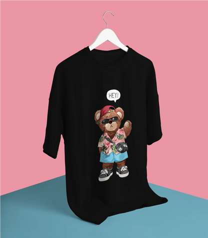 Beach Teddy Black Oversized T-shirt